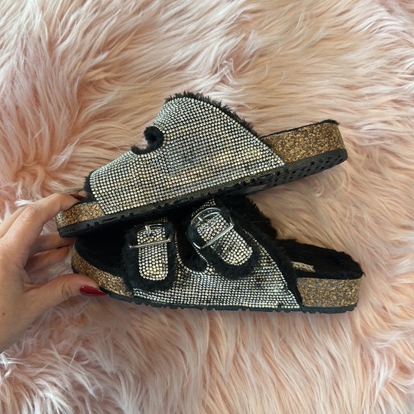 Nicole Miller New York Sparkle Jewel Studded Buckle Girly Slides Sandals - Picture 5 of 6